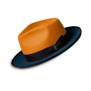 orange blue Wool Fedora <b>Hat</b> With Band Unisex Adult Casual Spring Autumn European Style - Product Image 2