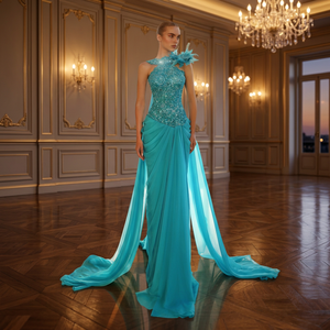 Bold Dramatic Black <b>Satin</b> Ankle-Length A-Line Gown Prom Dress Crystal Beaded Detail Straight Silhouette Vintage Formal Evening - Product Image 2