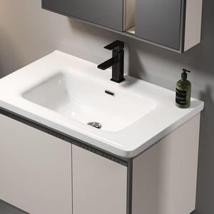 Mueble de baño de acero inoxidable con lavabo de cerámica tocador de baño moderno gabinete de baño tocador con espejo - Product Image 4