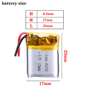 Batería recargable de polímero de litio de 3.7V <span class=keywords><strong>170mAh</strong></span> 651723 para localizador de coche, altavoz y dispositivos inteligentes portátiles - Product Image 2