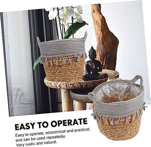 Corde <span class=keywords><strong>de</strong></span> paille Panier <span class=keywords><strong>de</strong></span> rangement tissé Pot <span class=keywords><strong>de</strong></span> fleur avec doublure en plastique utilisé pour pot <span class=keywords><strong>de</strong></span> fleur ou vêtements <span class=keywords><strong>et</strong></span> <span class=keywords><strong>autres</strong></span> <span class=keywords><strong>choses</strong></span> - Product Image 6