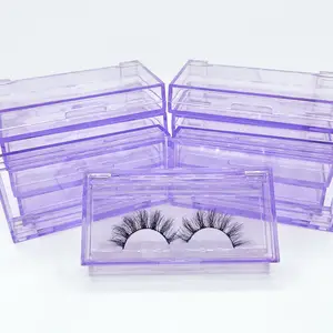 eyelash boxes custom logo packaging Lash case Rectangle Transparent purple false eyelashes packaging Package Mink Lashes Vendor