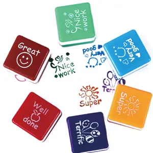 Set stempel anak-anak kartun baru/stempel motivasi persegi sekolah/mainan Diy cap tinta tinta pribadi guru Diy/