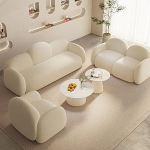Juego de Sofás de Recepción Minimalistas Italianos, Tela de Lana de Cordero Crema, Forma Semicircular, para Sala de Estar o Apartamento - Product Image 1