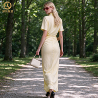Robe d'été pour femmes de haute qualité, fabriquée sur mesure, OEM ODM, écologique, col rond, manches courtes, robe décontractée en lin maxi pour femmes