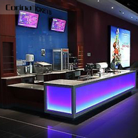 Comptoir de bar de restaurant personnalisé en forme de L, luxe, brillant, surface solide, marbre, LED, pour boissons et jus