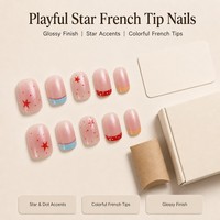 T1717 Kaixin Factory Faux ongles carrés courts à motifs étoiles et pois, French manucure colorée, à presser, 10 pièces, Fournisseurs