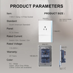 1 गिरोह स्विच दक्षिण अमेरिकी मानक पीसी + ग्लास पैनल बड़े बोर्ड उपस्थिति सॉकेट और स्विच - Product Image 6
