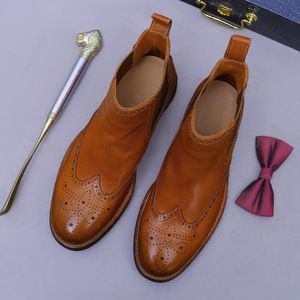 Bottes d'affaires pour hommes de style anglais, vintage, à design sculpté, de haute qualité, avec construction Goodyear, à tige haute, polyvalentes et durables, en cuir de cheval. - Product Image 4