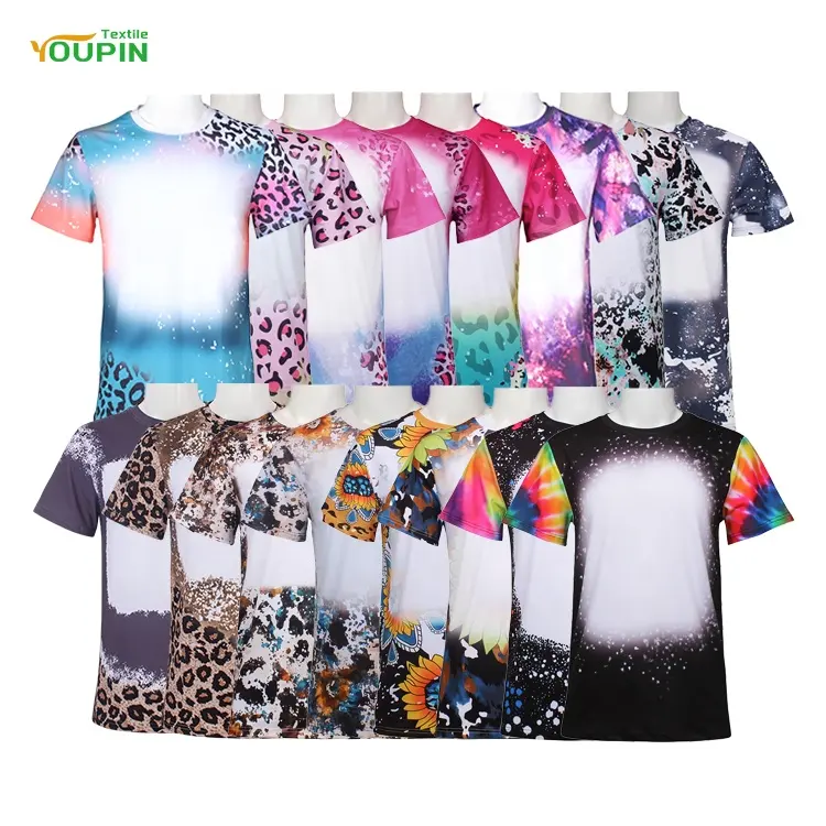 Wholesale 80 Options Polyester Cotton Feel T Shirt Faux Sublimation Bleach Tie Dye Unisex T Shirts Bleached Sublimation Shirts