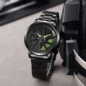 Montre de luxe pour homme style voiture de sport, étanche, bracelet en acier inoxydable, aiguilles lumineuses, cadran 3D creux rotatif, bonne chance avec le temps - Product Image 4