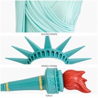 Kostum Patung Liberty Wanita Gaun Dewi Teal Mahkota Obor Pakaian Pesta Halloween 4 Juli