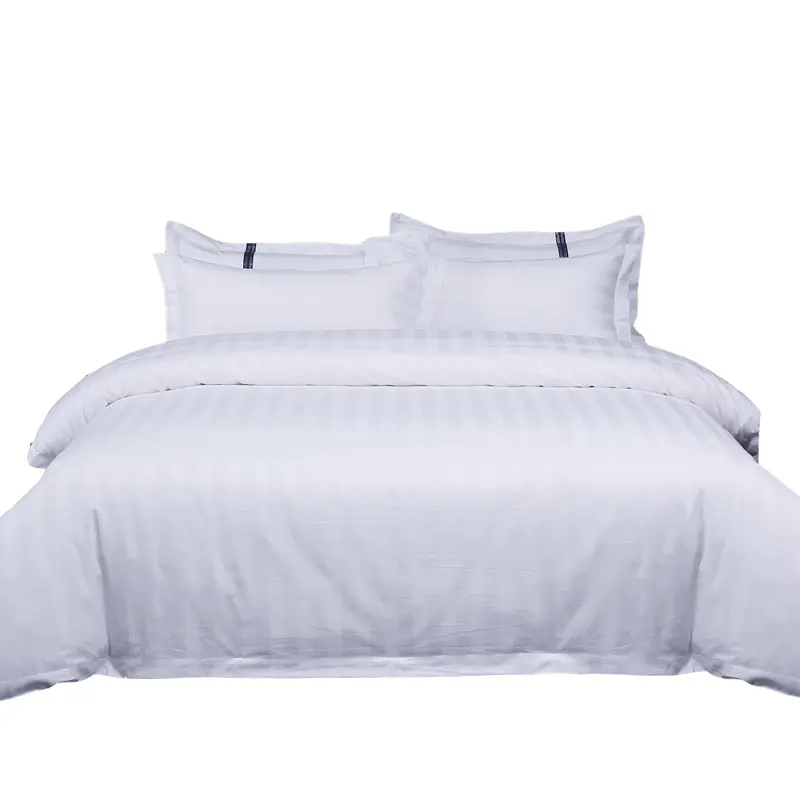 Quảng Châu nhà máy bán buôn tùy chỉnh sang trọng sọc thiết kế 100% cotton Đồng bằng màu trắng khách sạn Khăn trải giường