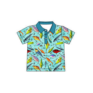 Nouveaux designs RTS, chemise polo à manches courtes pour garçons, imprimé hameçon de pêche, décontractée, respirante, grande taille, pour enfants - Product Image 3