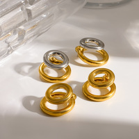 Boucles d'oreilles tendance géométriques minimalistes en acier inoxydable plaqué or 18 carats, double couche, inaltérables, pour femmes