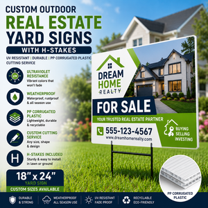 Custom Outdoor Real Estate Yard Signs H Stakes Ultraviolet Resistance Durability PP <b>Plastic</b> Corrugated Cutting Service - Product Image 1