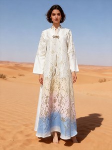 Robes en stock, tissu jacquard de luxe avec broderie dégradée, robes élégantes et fraîches, style polyvalent, robes maxi pour femmes - Product Image 4