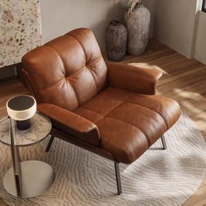 Sillón Reclinable de Cuero Genuino Estilo Italiano, Silla de Salón con Estructura de Madera Maciza, Diseño Vintage - Product Image 2