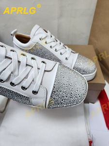 Zapatillas informales de caña baja con decoración de diamantes de imitación blancos para hombre, zapatos de fiesta transpirables con cordones - Product Image 5