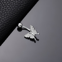 Freya 14G Bauchnabelpiercing mit glänzendem Zirkonia, 316L Edelstahl, gebogene Barbell, schwebende Nabelringe