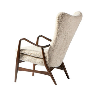 <span class=keywords><strong>Fauteuil</strong></span> de loisirs rembourré en peau de mouton <span class=keywords><strong>patchwork</strong></span>, design scandinave moderne, personnalisé, avec dossier haut et pieds en bois - Product Image 3