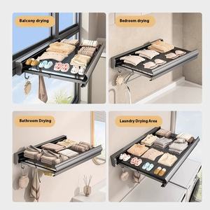 Red de secado de ropa de aluminio retráctil Ropa de pared de baño no perforada Tendedero plegable con gancho - Product Image 6