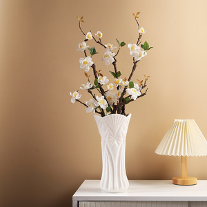 Nordic Style Clean Lines White Ceramic Vase for Entryway Living Room <b>Table</b> Decor <b>Display</b> - Product Image 4
