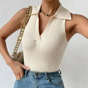 Summer Lapel Solid Color Knitted Vest New Hot Girl Tube Top Women Women Knitted Sweater