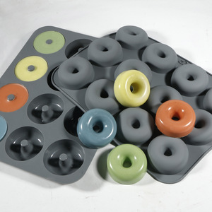 <b>Silicone</b> Donut Mold 12 Cavity Round <b>Baking</b> Pan For DIY Desserts Cake Tools Grey - Product Image 2