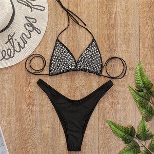 Vente en gros de maillots de bain bikini 2 pièces pour femmes avec logo personnalisé, ornés de cristaux brillants, sexy, push-up, pour les soirées, les raves et les clubs - Product Image 2