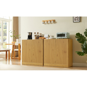 31.5-inch Walnut Modern Wavy <b>Sideboard</b> Curved Contour Design 2-door Living Room Storage Cabinet Adjustable Height Easy Assembly - Product Image 4