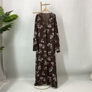 Chiffon Abaya with Lined, Floral <b>Print</b> Open Abaya Kimono with Tie Cuff, Modest <b>Islamic</b> Dubai Abayas for Muslim Women (6924) - Product Image 4