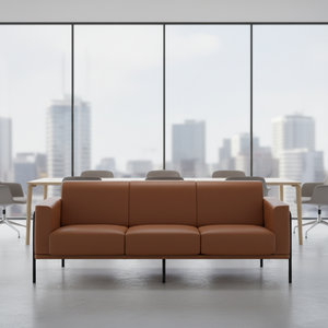 Sofá de Oficina de Dos Plazas de Diseño Moderno Matis, Tapizado en Cuero, con Cojines Extraíbles, Estructura Metálica con Tuberías Visibles, Comercial - Product Image 6