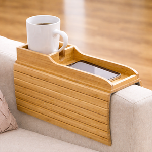 Rechteckiges Klappbares Sofa-Armlehnen-Tablett aus Bambus mit Lackierung, Tragbarer Desktop-Getränkehalter für Lebensmittelaufbewahrung - Product Image 1