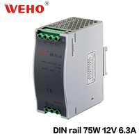 Alimentation électrique sur rail DIN 75W 12V 15V 24V 48V 3 ans de garantie 6.3A 3.2A 1.6A Alimentation à découpage directe d'usine CA à CC