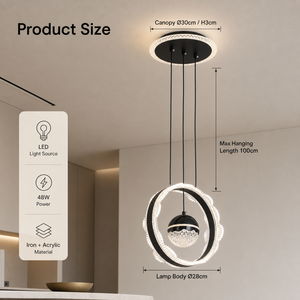 Lámpara Colgante Moderna de Metal con Anillo, 48W, LED Tricolor, Acrílico, para Comedor, Sala de Estar, Decoración del Hogar, Altura Ajustable - Product Image 4