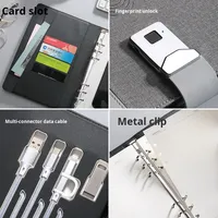 Carnet de notes en cuir PU personnalisé avec fonction de charge sans fil, support de téléphone, câble 3 en 1, cadeau promotionnel d'entreprise