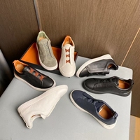 Z E G N Chaussures décontractées respirantes pour hommes, en cuir grainé, à bande élastique, sans lacets, confortables pour la marche, avec embout renforcé
