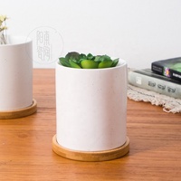 Usine personnalisé rétro en céramique petit cactus pot tapis blanc succulentes support pots de fleurs avec plateau en bambou