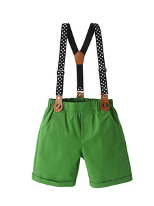 Ensemble de tenues formelles pour garçons Chemise à manches courtes à rayures Noeud papillon à pois Short à bretelles avec bonnet pour anniversaire en plein air - Product Image 3