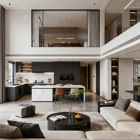 Conception architecturale de villa moderne sur mesure, plan de maison de style européen avec salon panoramique