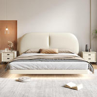 Lit flottant intelligent italien en cuir véritable avec éclairage LED, taille King, pour chambre moderne