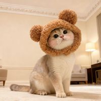 Gorro de Oso Suave y Cálido con Orejas para Gatos y Perros Pequeños, Lindo Disfraz Ajustable, Gorro, Accesorio para la Cabeza, Disfraz de Navidad, Ropa para Disfrazarse