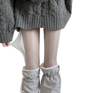 Collants en maille à rayures verticales effet losanges, style rétro rayé torsadé, amincissants, en nylon résistant aux déchirures, gris pour femme - Product Image 5