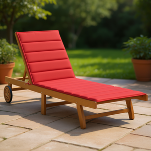 Chaise longue en bois d'acacia avec coussin, mobilier de patio inclinable d'extérieur, design moderne rouge, pieds effilés, réglage manuel - Product Image 2