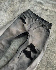 <span class=keywords><strong>Jeans</strong></span> Dritti LEDUO Neri <span class=keywords><strong>Grigio</strong></span> Scuro Effetto Consumato Vita Media Lavaggio <span class=keywords><strong>Chiaro</strong></span> Pantaloni Casual Streetwear Strappati Invernali Autunnali Estivi - Product Image 3