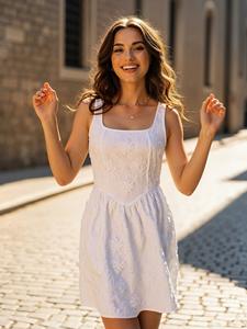 Abito Estivo Jacquard da Donna 2026 Personalizzato all'Ingrosso, Stile Vintage Francese Retrò, Texture 3D Tessuta, Canotta a Quadri con Bordo a Cordoncino - Product Image 6