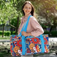 Sac de rangement fourre-tout Floral Mandala Mah Jongg, motif multicolore, sangles en sangle bleue, poche zippée, passepoil bleu