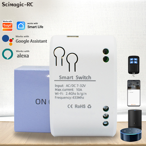 Interrupteur domotique compatible avec le module Wifi intelligent <span class=keywords><strong>Tuya</strong></span> 1CH 7-32V <span class=keywords><strong>RF</strong></span> <span class=keywords><strong>433</strong></span>, relais télécommandé compatible avec Alexa Google Home - Product Image 1