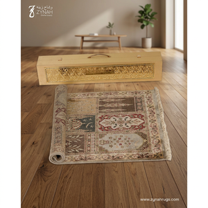 ZYNah Hand Knotted Wool Silk <b>Prayer</b> <b>Mat</b> Rectangle Muslim Pattern Non-Slip Rubber Backing Low Pile - Product Image 4